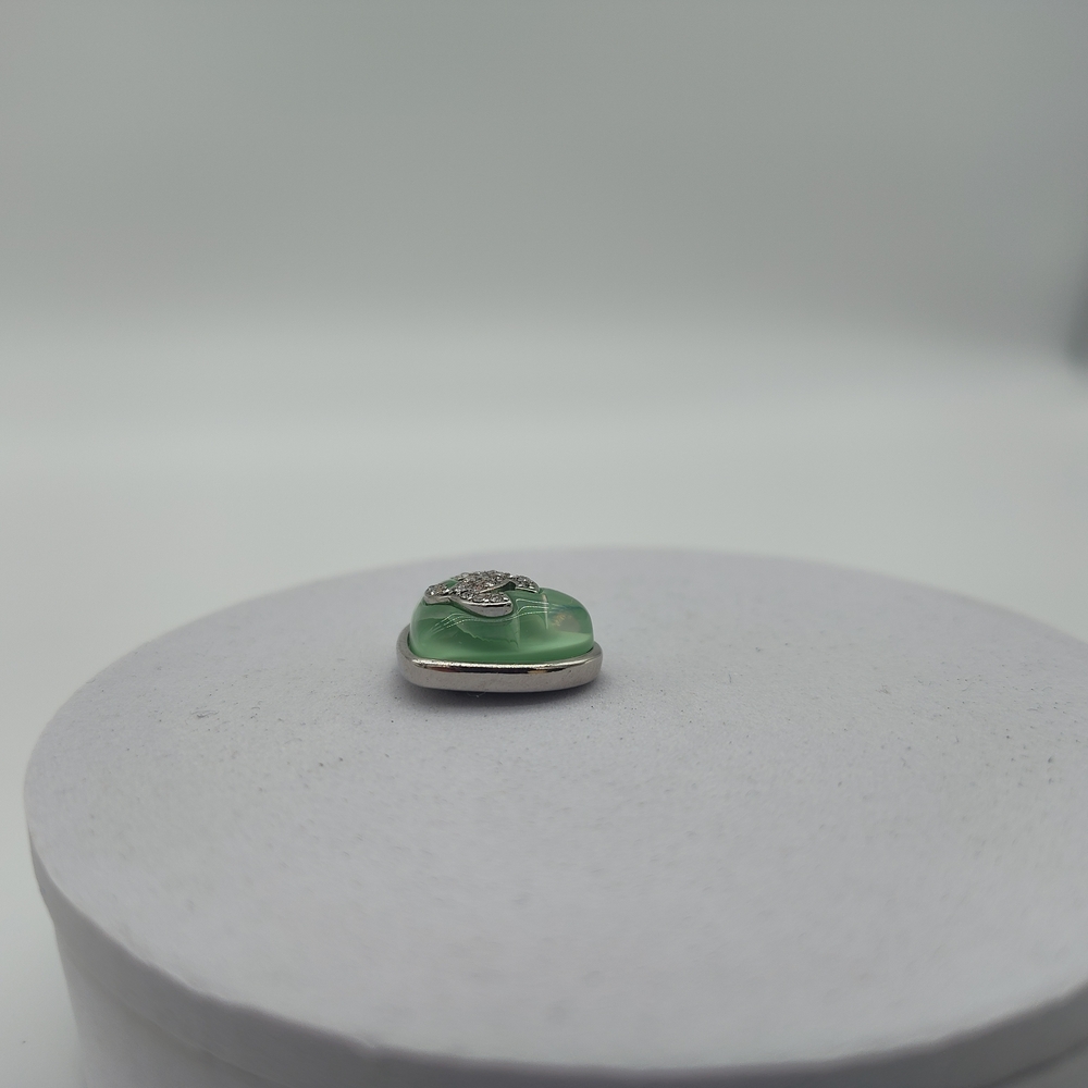 CHANEL 22C Cruise Green Resin Heart CC Charms Pair Silver Crystal Made France - Picture 5 of 7